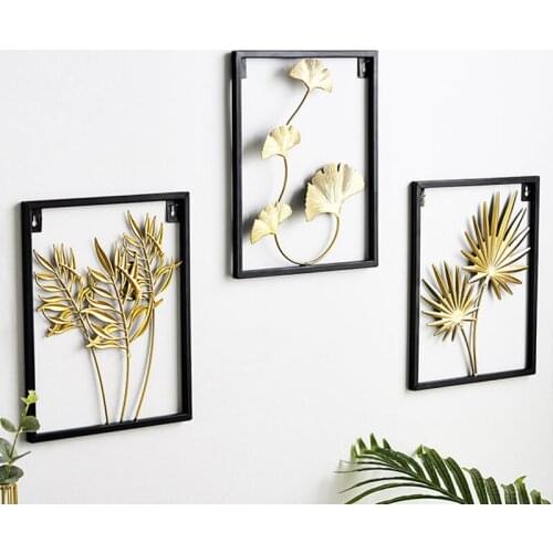 Nodic Luxury Wrought Iron Wall Hanging Ornament Gold Round Ginkgo Leaf Background Wall Decoration Living Room Wall Home Decor