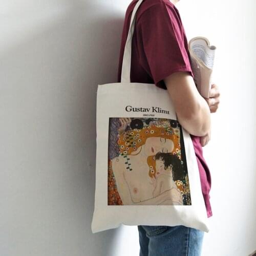New Female Gustav Klimt Summer Casual Harajuku High-capacity Canvas Art Print Fun Fashion College Vintage Shoulder Bags
