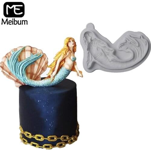 Swimming Mermaid Paste Craft Cake Mould Clay Pan Cake Decorating Fondant Silicone Molds Dessert Tray Baking Pastry Form