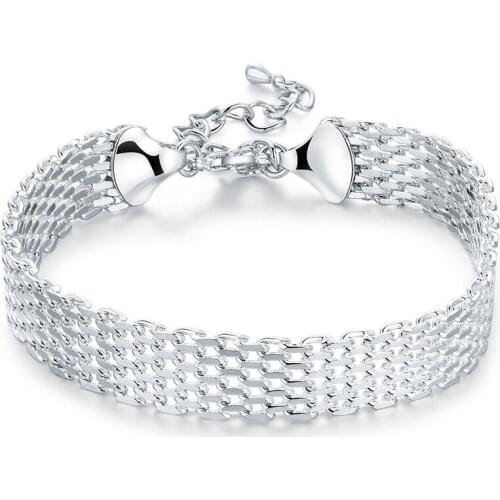 MIQIAO Silver Plated Weaven Vintage Boho Bangles Chains Wrist Band Bracelet for Women Couple Wedding Friend Gift Fashion Jewelry