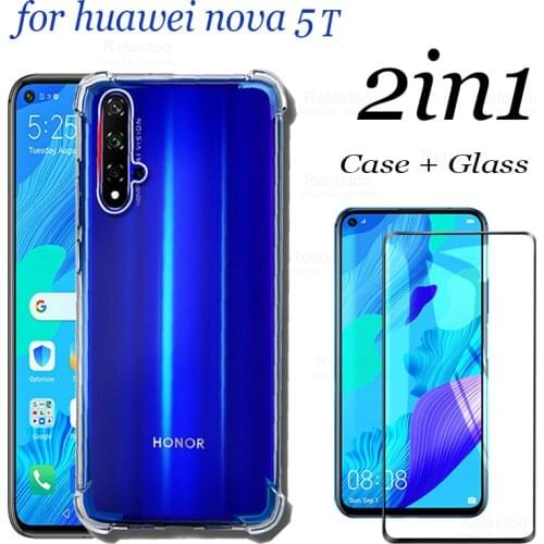 2in1 Shockproof cover for huawei nova 5t huawey nova 5t case Soft TPU Silicone cases for huawei nova 5t t5 t glass back fundas
