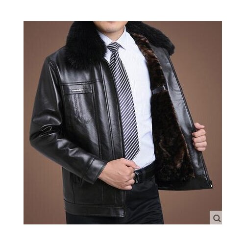 Detachable fur collar winter motorcycle mens leather jacket jaqueta de couro masculino plus velvet leather jacket men outerwear