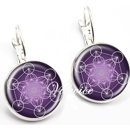 Magic Hexagram Metatron Cube Earrings Glass Dome Sacred Geometry Flower Of Life Handmade Jewelry For Women Men Gift