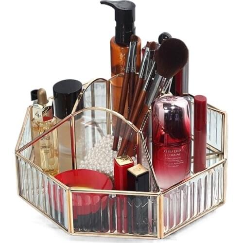 Changhong Glass Cosmetic Storage Box Large Capacity Glass Rotating Desktop Perfume Skin Care Cosmetic Brush Finishing Box