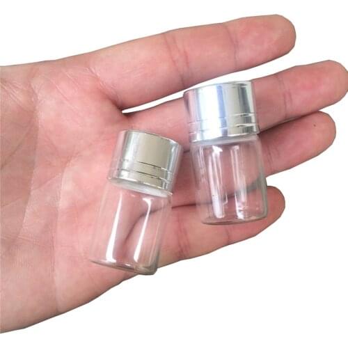 7ml Glass Bottles Screw Cap Silver Aluminium Lid Empty Glass Jars Vials Bottles Sealing up Container 100pcs