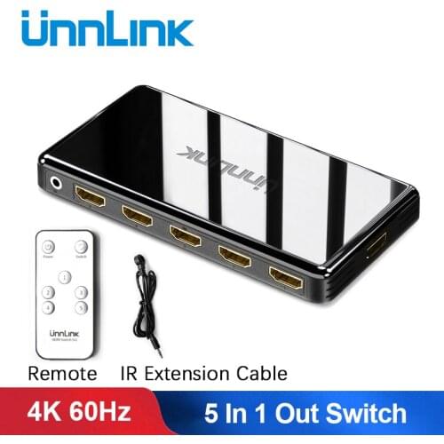 Unnlink HDMI-compatible Switch 4X1 HDMI 2.0 UHD 4K@60Hz HDCP 2.2 4 In 1 Out IR Remote for XBOX One s PS4 Pro smart led tv mi box