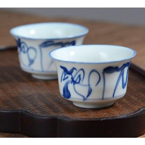 Vintage Kung-Fu Teacups Jingdezhen Hand-Painted Blue And White Porcelain Water Mug With Knife Pattern Tea Ceremony Accessories