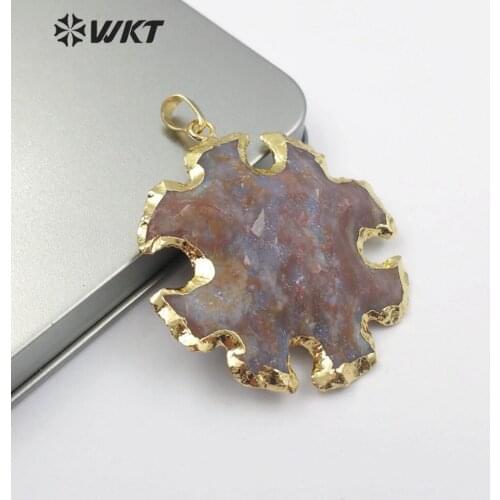 WT-P1443 New Arrival Beautiful Color natural stone Pendant Metal Plated flowers Shape Elegant Necklaces Pendants