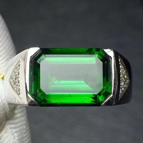 Fine Jewelry Real Pure 18 K Gold AU750 100% Natural Chrome Tourmaline Gemstone 4.5ct Male Rings Brazil Origin for Mens Gift