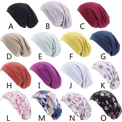 Women Satin Lined Sleep Cap Hair Loss Chemo Elastic Wide Band Slouchy Beanie Hat B95F
