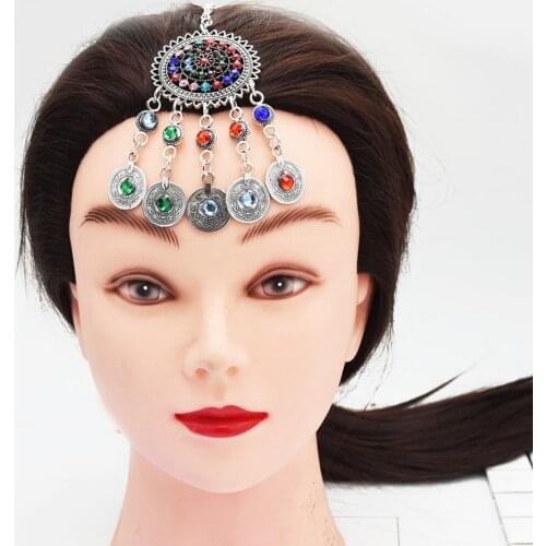 Afghan Vintage Metal Hair Clips for Women Boho Colorful Rhinestone Hairpins Indian Turkish Tribal Gypsy Hair Accessories