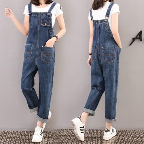 Spring Summer New Denim Jumpsuits Women Jeans Denim Strap Jumpsuit Womens Denim Overalls Rompers Female Casual Loose Jeans Pants