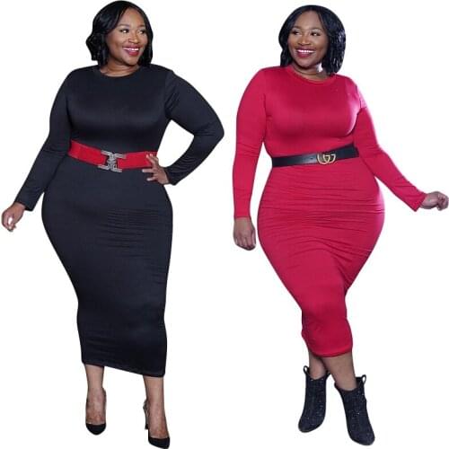 2021 Dresses Women Spring/Autumn O-Neck Mid-Calf Sashes Sheath Sexy & Club Solid Empire Dresses Long Luxury