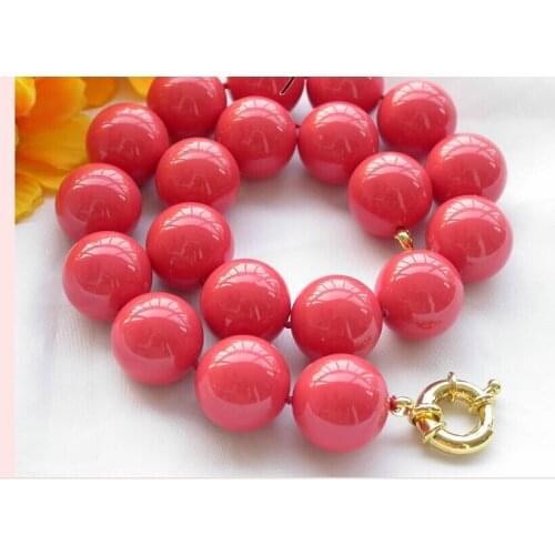 Prett Lovely Womens Wedding FREE shipping z3499 17" 14mm coral-red round SOUTH SEA SHELL PEARL NECKLACE