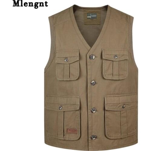 Summer Multi Pocket Men Vest Cotton Button Sleeveless Jacket With Many Pockets Thin Comfortable Khaki Army Green Tool Waistcoat