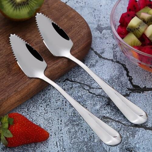 1Pc Stainless Steel Grapefruit Apple Scraper Spoon Serrated Sawtooth Edge Long Handle Multi-functional Baby Food Prepare 3