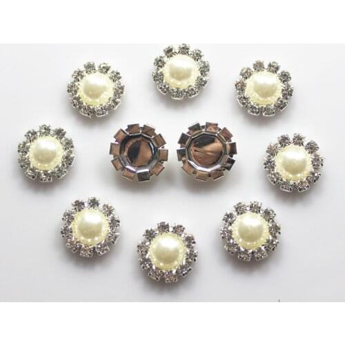 100Pcs 14mm Pearl Wedding Decoration Rhinestone Crystal Buttons Flatback DIY Hair Accessory Buckles Factory Price