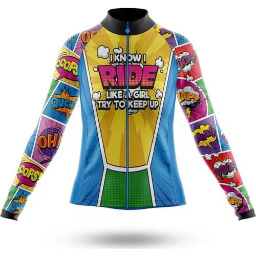 2021 Like A Girl Comic Cycling Jersey Long Sleeve Clothing Race Road Bike Shirts Bicycle Tops MTB Uniform Maillot