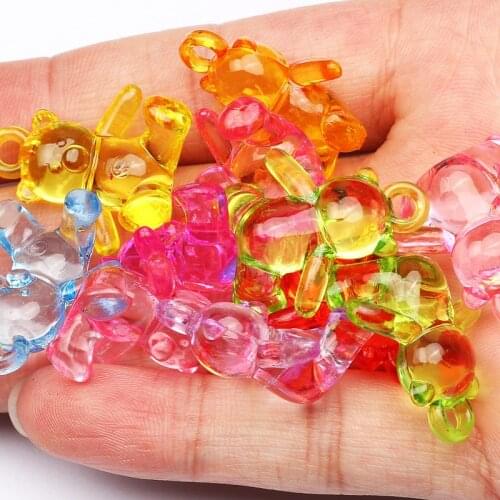 30pcs Colorful Mixed Cute Bear Acrylic Beads 24x22mm Transparent Loose Spacer Beads For Jewelry Making DIY Bracelet Accessories