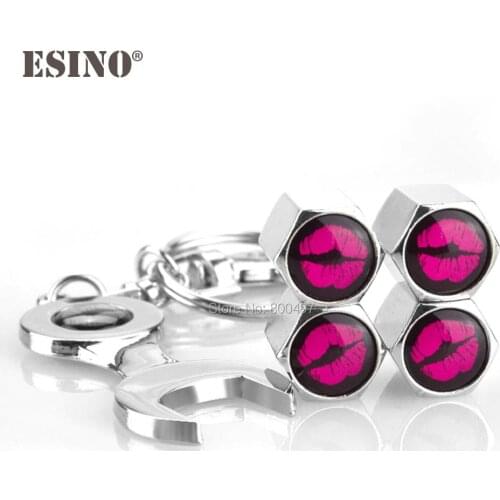 40 x Car Styling Stainless Steel Zinc Alloy Wheel Tire Valve Stems Caps Sexy Lips Universal Fit With Mini Wrench Key Chain