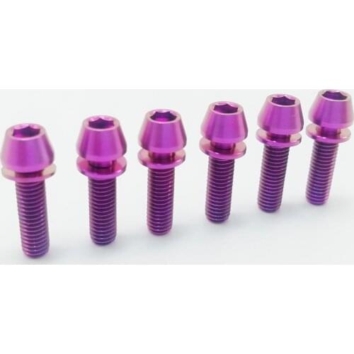 6pcs/lot Purple Titanium Ti M5x18mm for Bicycle Stem Allen Hex Tapered Head Bolt with Washer