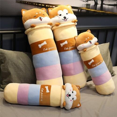 60cm/80cm/100cm Plush Shiba Inu Dog Cylindrical Plush Pillow Holiday Gift Doll Lovely Dog Toys Home Decoration Soft Pillows