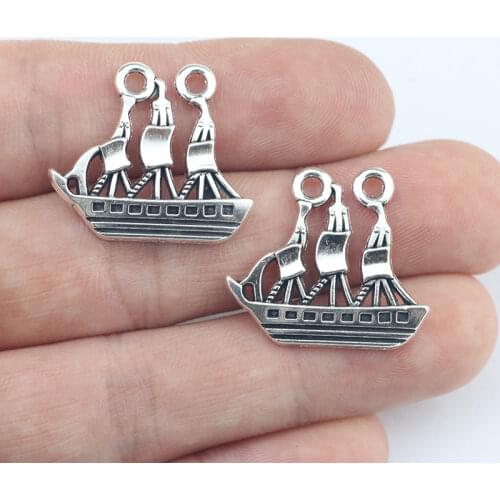 Newest 8Pieces 22*25mm Mixed Alloy Antique Silver Color Sailboat Charms Necklace Pendant Connector For DIY Jewelry Making