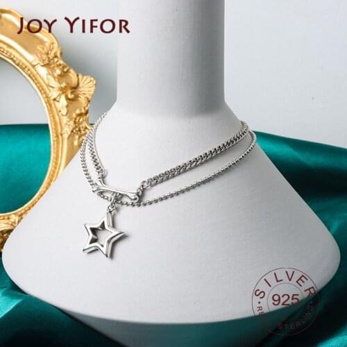925 sterling silver Chain Necklace Simple double line stars Silver Necklace Korean Style Woman Boho Necklace Ladies Jewelry