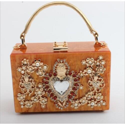 Girl Acrylic gift Box Beaded Clutch bags Women Totes Handbag Fashion Party prom handbag Hard Case Shoulder Bags Cross body Bag