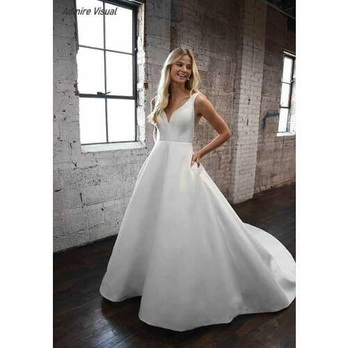 Wedding Dress A-Line Sweetheart Neckline Satin Sleeveless Sexy Long-Open Back Floor-Length With For Party Bride Gown Vestidos De