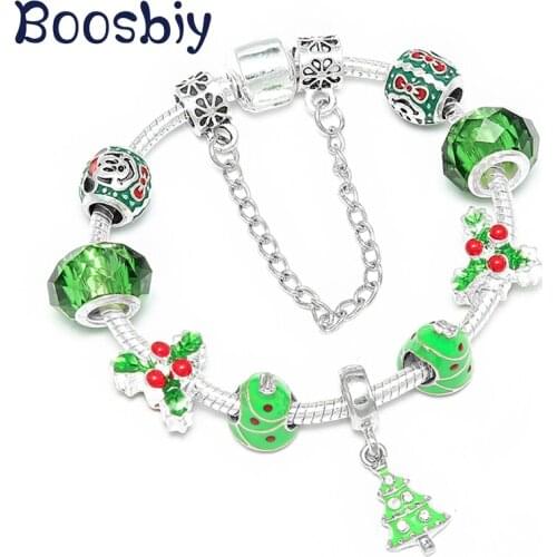 Boosbiy DIY Christmas Tree Beads Charm Bracelet For Women fit Silver Plated Brand Bracelets & Bangles Jewelry Christmas Gift