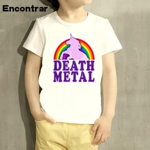 Kids Rainbow Unicorn Death Metal Cartoon Design T Shirt Boys/Girls Short Sleeve Tops Children Cute T-Shirt,HKP2164