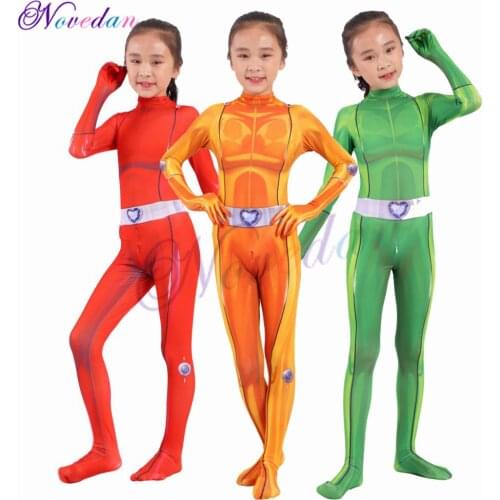 Kids Girls Totally Spies Cosplay Costume Zentai Suit Bodysuit Hero Jumpsuit Cosplay Halloween Child Kids Girls Party Costume