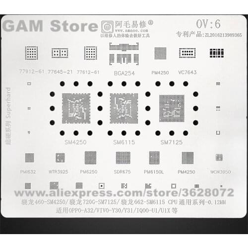 For OPPO-A32 VIVO-Y30 Y31 BGA Stencil SM7125 SM6115 CPU IC Bottom Layer Chip Reballing Solder Tin Plant Net Amaoe OV6