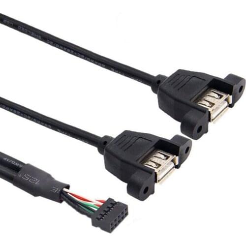 Great-Q 5Pcs/Lot Dual USB 2.0 Port Female TO Motherboard 9 pin Cable Adapter cord 50CM