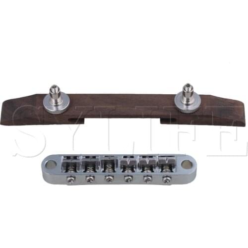 Chrome Adjustable Copper Rosewood Tunomatic Bridge Saddles for Jazz Guitar