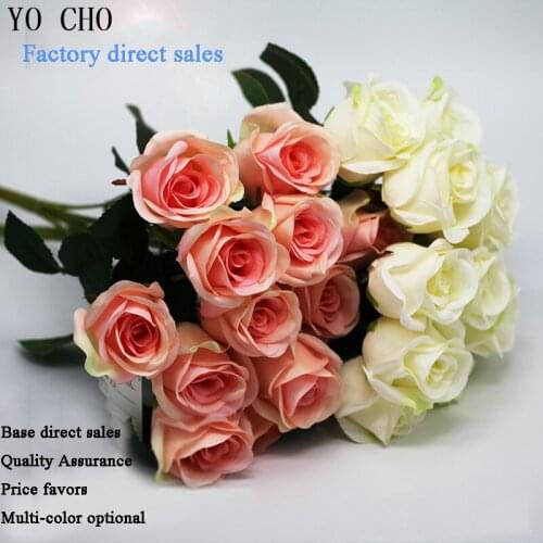 YO CHO Pink Artificial Rose Flower Bridal Bouquet Peony Flower Wedding Decoration Silk White Rose Bouquet Home Decor Fake Flower