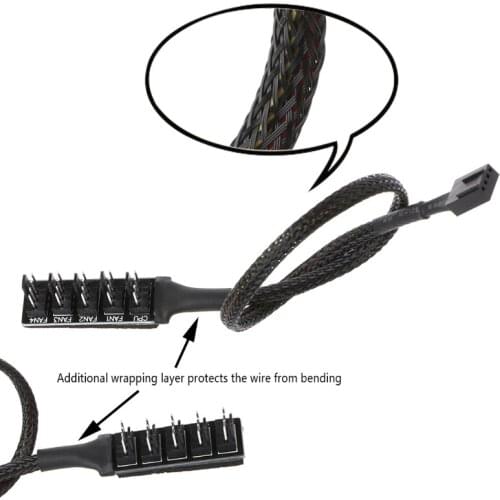 1 To 5 4-Pin Molex TX4 PWM CPU Cooling Fan Splitter Adapter Braided Power Cable