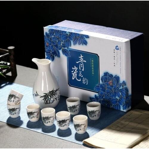 China Creative Ceramic Wine Set 1 Pot 8 Cups Liquor Hot Wine Warm Wine Jug Wine Separator