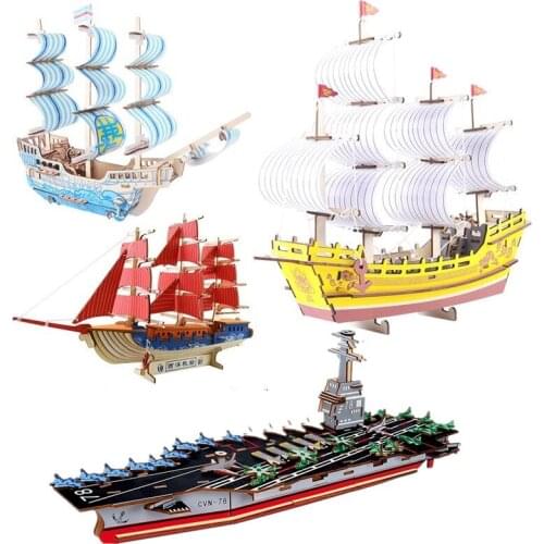 Classical Sailing Military Ship CV Assembly Kit Wooden 3D puzzles Building Bricks Kids DIY Hobbies Eductionnal Toys