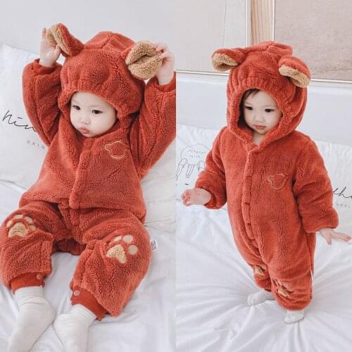Baby conjoined clothes autumn and winter newborn go out baby ha clothes boy girl red lovely thickened climbing clothes winter