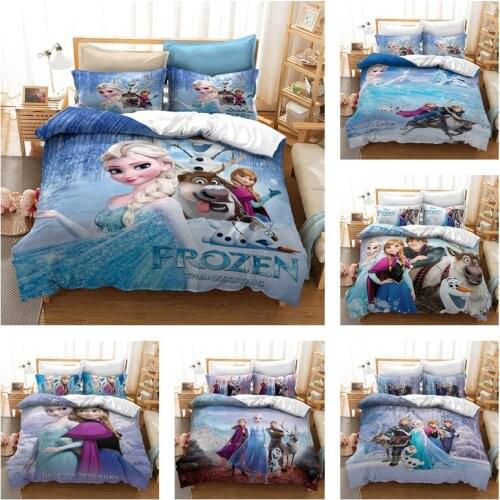 Bedding Set Kids Disney Frozen 2 Elsa Anna Cartoon Bed Set Luxury Pillow Cases Cartoon 3D Quilt Cover Soft Bedspreads Gifts