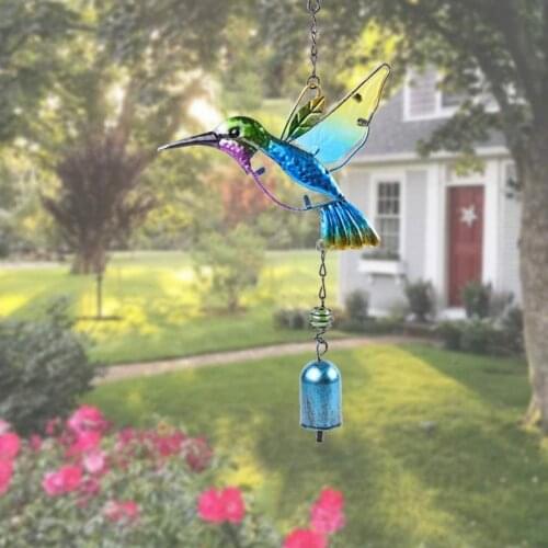 Creative Metal Glass Wind Chimes Cute Hummingbird Owl Butterfly Wind Chimes Hanging Ornament Home Decoration Wind Bells Crafts L