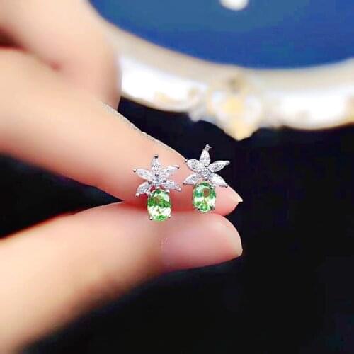 Fashion Tsavorite Stud Earrings for Young Girl 4mm*5mm Natural Tsavorite Silver Earrings 925 Silver Tsavorite Jewelry Gift