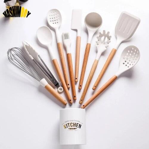 White Silicone Utensils Set Kitchen Cookware Non-Stick Silicone Spatula Baking Tool Ladle Egg Beaters Shovel Kitchen Accessories