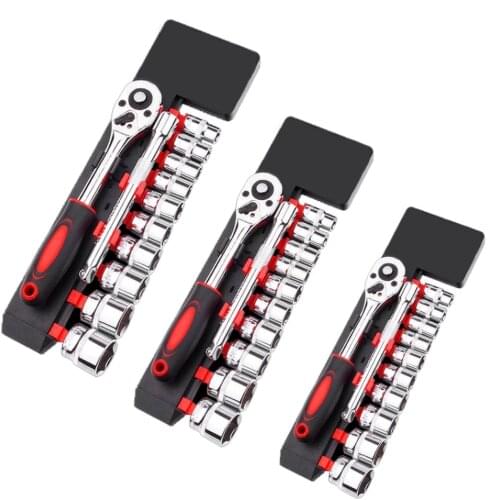 Ratchet wrench set chrome chrome plated steel 1/4 3/8 1/2 inch automatic repair tool socket adapter set impact head