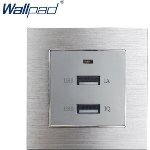2.1A USB Socket Wallpad Silver Satin Metal Panel Dual Usb Phone Wall Socket Quick Charge with LED Indicator