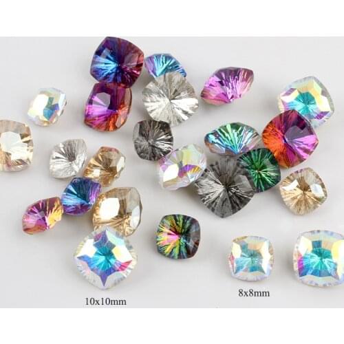 New 10MM/8MM Pointed Bottom Square Glass Mix Color Stones Strass Crystals Apply to 3D Nails Decoration Rhinestone