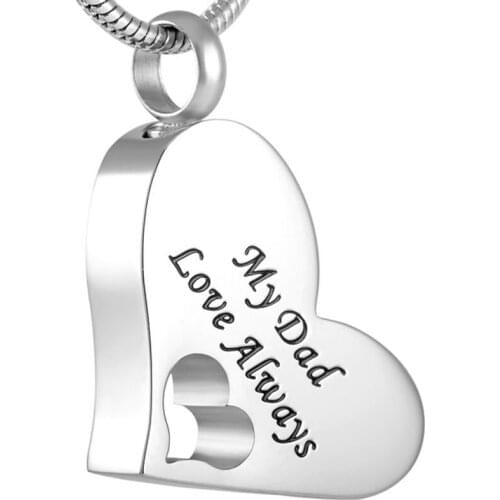 IJD8529 Wholesale 50Pcs My Dad Love Always Heart Cremation Jewelry Keepsake Pendant Urn Necklace- Funnel Included