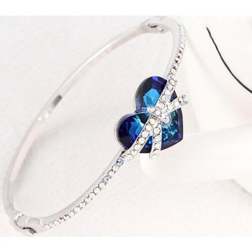 BAFFIN Colorful Heart Crystals From Swarovski Statement Bracelet Bangle Silver Color Bowknot Hand Pulsera For Women Luxury Gift